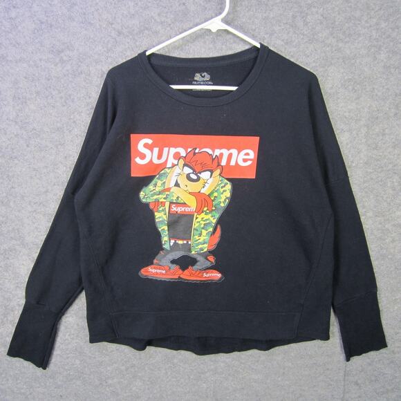 Looney Tunes Taz Shirt Mens Large Black Supreme Parody Graphic Crewneck Sweater - Picture 1 of 8